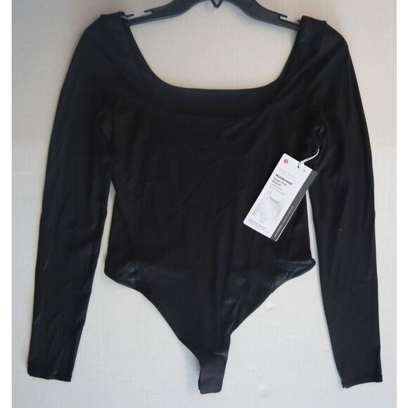 Lululemon Women's Sz M Black Wundermost Nulu Square Neck L/S Bodysuit *Shine - Picture 9 of 10